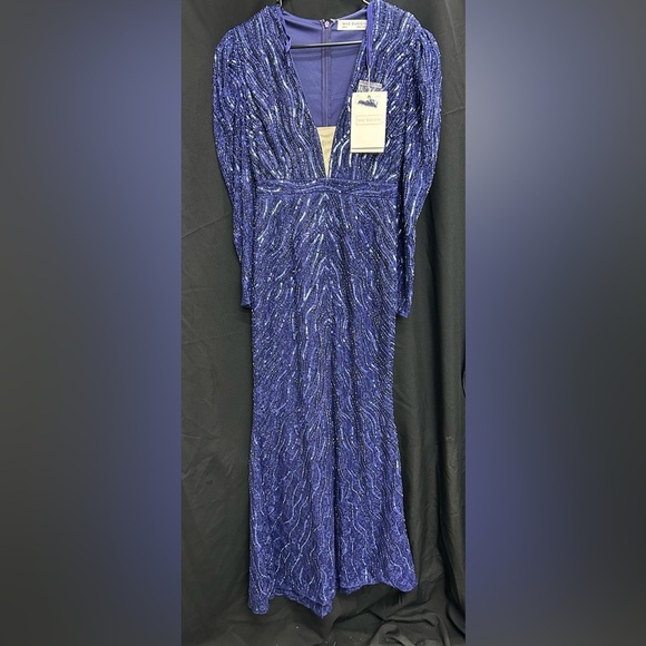 Mac Duggal 93574 NWT Beaded Puff Sleeve Trumpet Evening - Picture 1 of 5